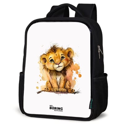 NoBoringSuitcases.com® - Rugzak zwart - Schooltas jongen & meisje - Leeuw - Waterverf - Bruin - Dieren - Rugtas voor school - Boekentas kind - Schoolrugzak - Kinderrugzak