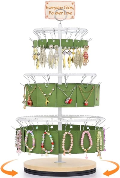 Sieradenstandaard Roterend - Sieradenorganizer Display - Sieraden Overzichtelijk - 50 Haken 208 Groeven - 3 Laags Metaal