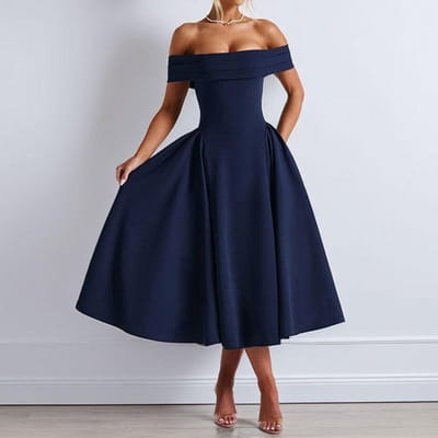 Zomer Damesmode Off-shoulder Sexy Stijl Eénlengte Effen Kleur Jurk voor Dames 3XL