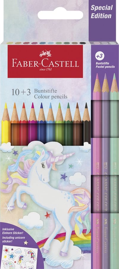 Faber-Castell kleurpotlood - Unicorn - zeskantig - 13 kleuren in karton etui - FC-111219