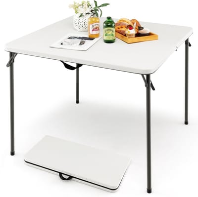 COSTWAY Klaptafel, vierkant, 86 x 86 cm, campingtafel, inklapbaar, tuintafel met HDPE-tafelblad en draaggreep, balkontafel voor 4 personen, draagbare eettafel voor keuken, tuin, camping, wit