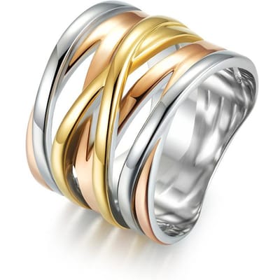 Driekleurig Verloop RVS Ring Driedimensionale Schikking Overdreven Europese en Amerikaanse Stijl Titanium Staal Damesring Sieraden 7# beige