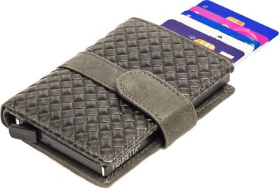 Figuretta RFID Creditcardhouder met Muntgeldvak - Cardprotector - Vlechtpatroon - Dames en Heren - Echt Leer - Groen