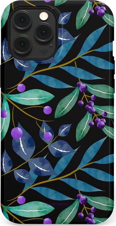 Casetastic hoesje geschikt voor Apple iPhone 12 Pro Max - MagSafe - Dubbellaagse bescherming - Besjes fantasie - Fashion Case - Zwart Petrol Saliegroen