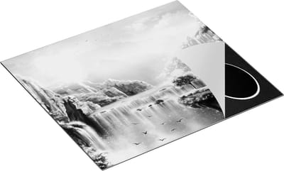 Chefcare Inductie Beschermer Kleurrijke Sprookjes Waterval - Abstract - Zwart Wit - 60x50 cm - Afdekplaat Inductie - Kookplaat Beschermer - Inductie Mat
