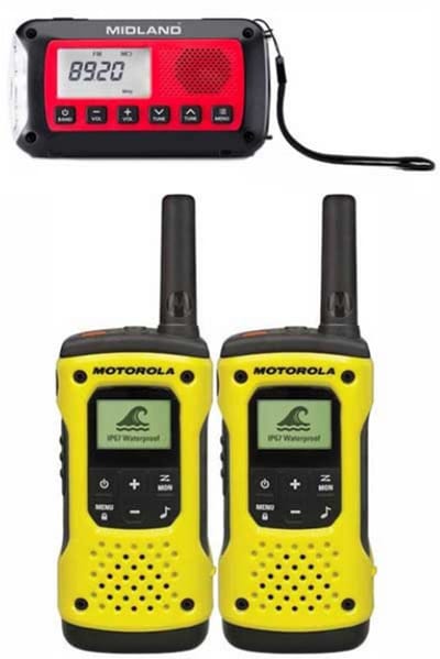 Noodpakket Communicatie Midland ER100 Noodradio en 2 Motorola TLKR T92 portofoons