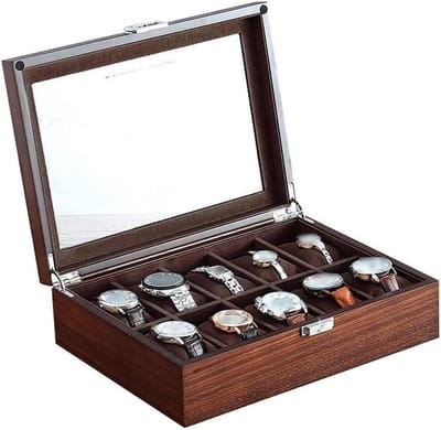 Sieradenkist 10 Vakken - Juwelendoos Organizer - Sieraden Opbergen - Echt Glazen Deksel - 30x22x8.5cm - Zwart