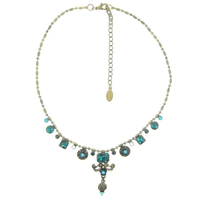 Behave - Vintage Korte Ketting met Petrol Blauwe Steentjes en Hangertjes