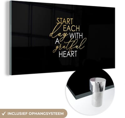MuchoWow® Glasschilderij 40x20 cm - Schilderij acrylglas - Quotes - Heart - Goud - Wit - Foto op glas - Schilderijen
