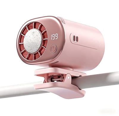 Miniventilator (met LED-display) - clip-on ventilator voor op de fiets - 360° draaibaar - Lichtgewicht en draagbaar - Clip-ontwerp - Koelfunctie - Geschikt voor sport, kantoor en reizen - roze