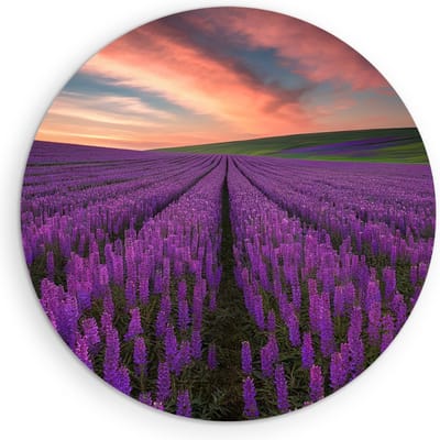 Saammp Muurcirkel Hout - Lavendelveld - Natuur - Landschap - Ø 90 - Wandcirkel - Wanddecoratie Cirkel - Muurdecoratie Woonkamer - Slaapkamer decoratie - Rond Schilderij