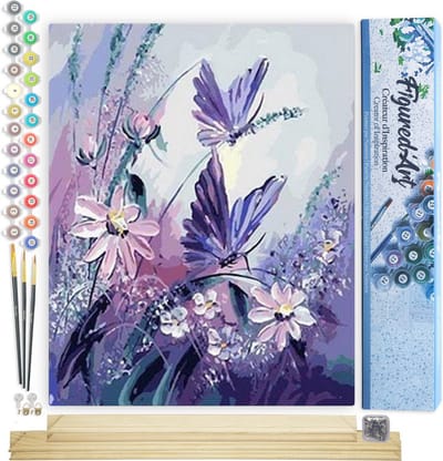 Figured'Art Schilderen op Nummer Volwassenen canvas Bloemen en vlinders - Handwerk acrylverf Kit DIY Compleet - 40x50cm met DIY houten lijst
