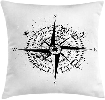ABAKUHAUS – Kussenhoes 45x45 cm – Maritieme Windrose, Grijs/Wit