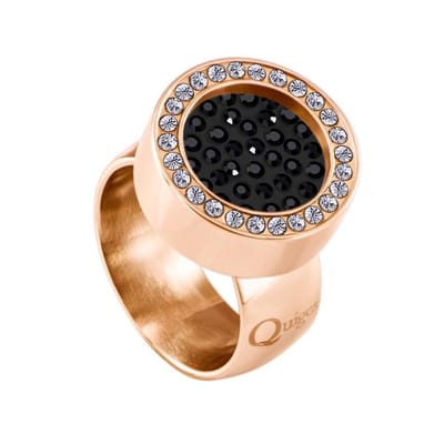 Quiges RVS Schroefsysteem Ring met Zirkonia Rosékleurig Glans 16mm met Verwisselbare Zirkonia Zwart 12mm Mini Munt