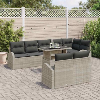 vidaXL Tuinbank Set met opslag met kussen 9 pcs Lichtgrijs poly rattan