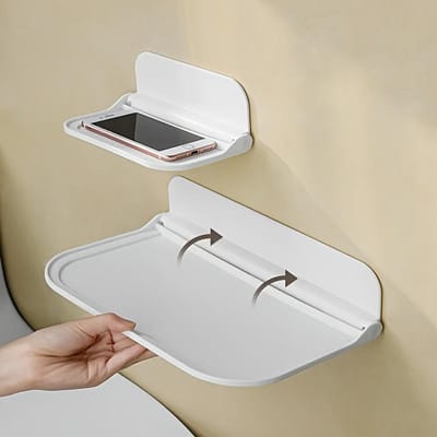 1 Geen boor muurbevestiging opvouwbare plank - Plastic geen-pons opvouwbare opbergplank voor badkamer, keuken, slaapkamer, kantooraccessoires - Thuisorganisatie wit