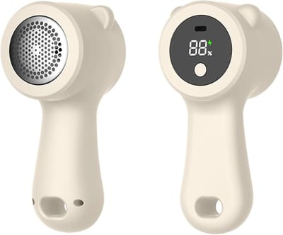 Stofontpiller – Oplaadbare pluistrimmer – Truiontpiller – Schattig berendesign – Speciaal voor het verwijderen van pluisjes, losse draden en pilling van kleding & meubels – Met digitaal LED-display – 3 snelheidsstanden – Beige