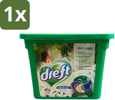 Dreft - Wasmiddelcapsules 4in1 - Witte en Gekleurde Was - Witte Bloem - 15 Wasbeurten - 1 stuk