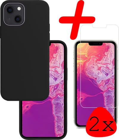 Hoesje Met 2x Screenprotector - Geschikt voor Apple iPhone 13 Mini - Sterk & Shockproof - Back Cover - Siliconen Case - Telefoon Hoes - Zwart