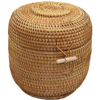 Boîte Ronde en Rotin Fait Main Exquise Boîte à Thé Tressée en Rotin pour Divers Articles Collations