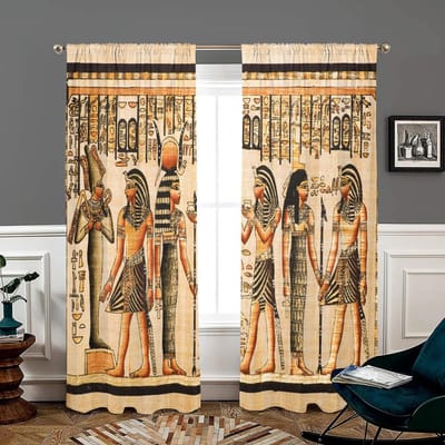 2 stuks, Oud-Egyptische muurschilderingen retro symbool gordijnen -30% verduisterend - geschikt voor woonkamer, slaapkamer, huisdecoratie W150CM H166CM&Rod pocket white