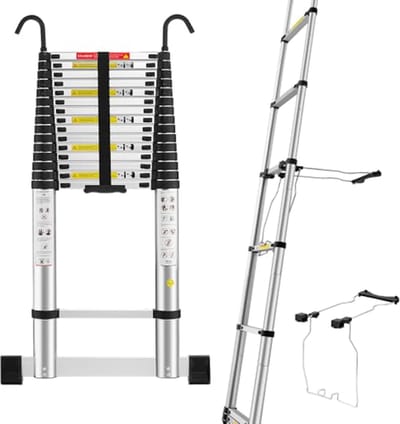 Telescopische Ladder 6.2M Aluminium met Stabilisator en Afneembare Haken - Draagbare en Veilige Vouwladder