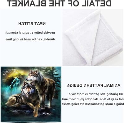Zachte en Warme Fleece Deken voor Kinderen en Volwassenen, Fluffy Microfiber 3D Geprint Flanel, Ideaal voor Bed, Bank en Kamperen (Wolf, 150x200cm)