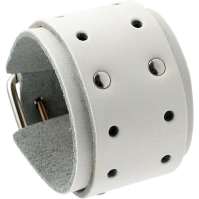 Echt Leren Armband Voor Mannen Vrouwen Sieraden Polsband Leer Brede Armbanden Rock Punk Man Vrouw Leer Goth Armband white