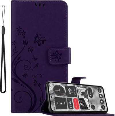 Cadorabo Hoesje geschikt voor Nothing 2 in BLOEMEN DONKER PAARS - Beschermhoes in bloemmotief met magnetische sluiting, standfunctie en kaartsleuven Book Case Cover Etui