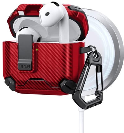 Telestore - AirPods 4 Carbon hard case cover - Carbon hybride rood hoesje Beschermhoes - AirPods 4 Cover - hoesje geschikt voor Apple Airpods 4 - rood - Carbon hard cover - met MagSafe functie