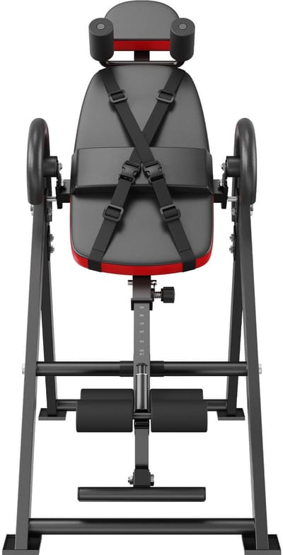 Inversiebank, Belastbaar Tot 300 lbs, Hoogwaardige Decompressiestretcher, Krachttrainingstoestel, Verstelbare Hoofdsteun, Enkelslot, Beschermende Riem, Rood/Zwart