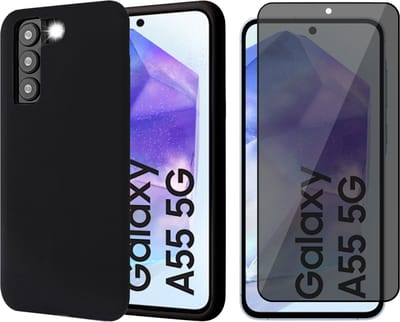 Hoesje geschikt voor Samsung Galaxy A55 - Privacy Screenprotector Volledig Dekkend Glas - Mat Back Case Zwart