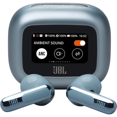 JBL Live Flex 3 - Draadloze Noise Cancelling Oordopjes - Oortjes Draadloos - Bluetooth - Open-fit - Smart Charging Case met Display - 50 uur batterij - Blauw