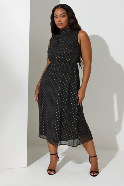 Yours London Mouwloze Jurk Met Open Rug Met Strikdetail In Metallic Zwart Size 42