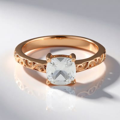 Cavill - Elegante Ring 925 Sterling Zilver Roségoud Verguld - Witte Topaas 1,17 ct Antiek Kussenslijpsel - Filigraan Gravure