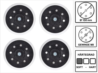 4x Makita zachte schuurschijf voor excentrische schuurmachine / slijpmachine 150 mm M8 ( 196684-1 )