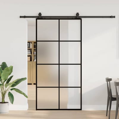 vidaXL - Schuifdeur - met - beslagset - 102,5x205 - cm - ESG - glas - zwart