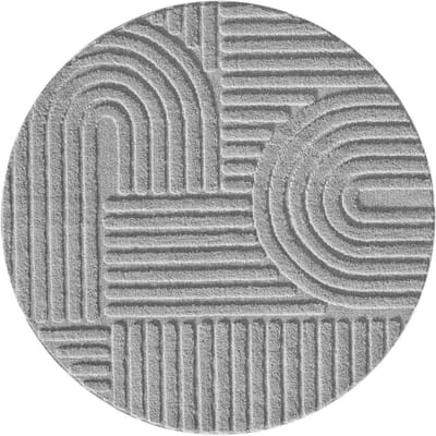 Japandi ART - Rond Vloerkleed Boho - Scandinavisch - Laagpolig Effen - Grijs- 160 CM Ø