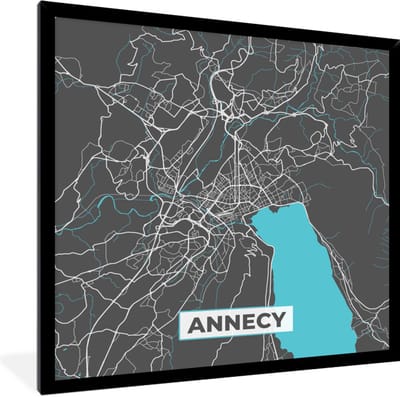 Fotolijst incl. Poster - Plattegrond - Annecy - Kaart - Stadskaart - Frankrijk - 40x40 cm - Posterlijst