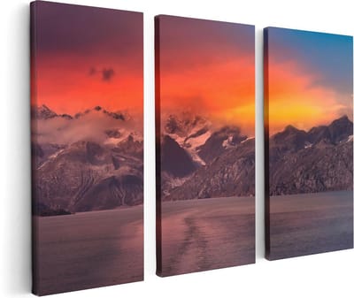 Artaza Canvas Schilderij Drieluik Meer Bij De Bergen Bij Zonsondergang - 120x80 - Foto Op Canvas - Canvas Print