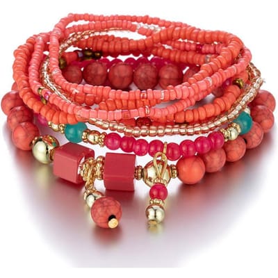 Ensemble de Bracelets Bohémiens Colorés en Perles de Riz pour Femmes Été Fait Main Chaîne Perlée Jonc Homme Bijoux Ethniques Boho Cadeau red