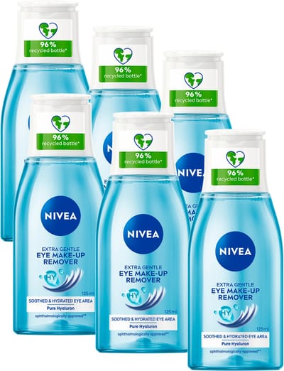 NIVEA Extra Milde Oogmake-remover - Reinigingslotion - Make-up Remover - Hyaluronzuur - Cleanser voor de gevoelige huid - Voordeelverpakking - 6 x 125 ml