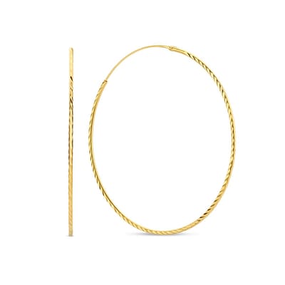 New Bling 9NB-1017 Zilveren Oorringen - Dames - Gediamanteerd - 50 mm Doorsnee - 1,36 mm Dikte - Zilver - Gold Plated (Verguld/Goud op Zilver)