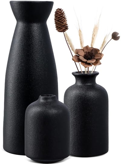 3-delige vazenset van keramiek, minimalistisch, wit, voor verse en droge bloemen, pampasgras, moderne woondecoratie