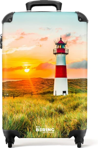 NoBoringSuitcases.com® - Handbagage koffer lichtgewicht - Reiskoffer trolley - Vuurtoren bij zonsondergang - Rolkoffer met wieltjes - Past binnen 55x40x20 en 55x35x25