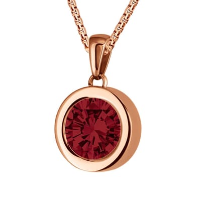 Quiges 12mm Mini Munt Hanger Rosé Goudkleurig RVS Glans met Zirkonia Donker Rood Munt en Ketting Ankerketting 42-46cm - SLSHS400
