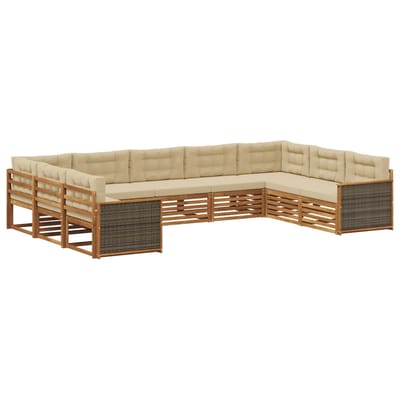 vidaXL - Buiten - bank - set - 9 - st - Natuurlijk - en - Beige - Massief - Acacia - Hout