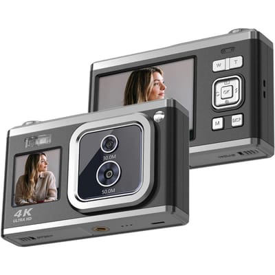 Andoer Appareil photo numérique portable 2,88 pouces Appareil photo compact 50MP 4K Ultra HD Zoom 16X Mise au point automatique noir