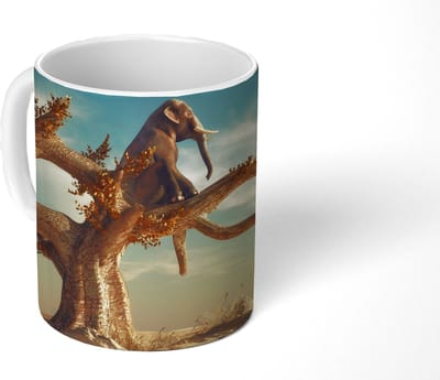 Mok - Koffiemok - Olifant - Boom - Natuur - Woestijn - Mokken - 350 ML - Beker - Koffiemokken - Theemok