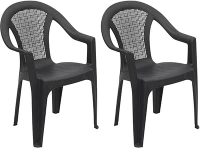 Gerimport tuinstoel Texel - 2x - antraciet - kunststof - 54 x 56 x 81 cm - bijzet stoelen